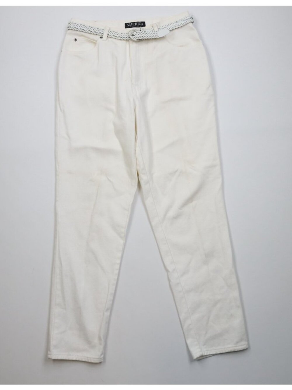 Vintage 90s Perry Ellis Womens 14 Distressed Relaxed Tapered Leg Jeans White USA